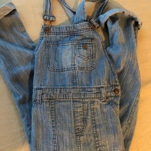 Girls white striped overalls